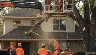 Emergency tree service crew in Brandon, FL removing storm-damaged trees safely