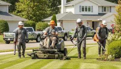 Brandon, FL tree service crew providing professional lawn care and yard maintenance for healthy green turf