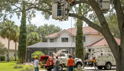 Tree service crew in Brandon, FL providing safe tree trimming and removal for local properties