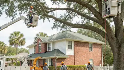 Tree service crew working in Brandon, FL, providing tree trimming and removal services