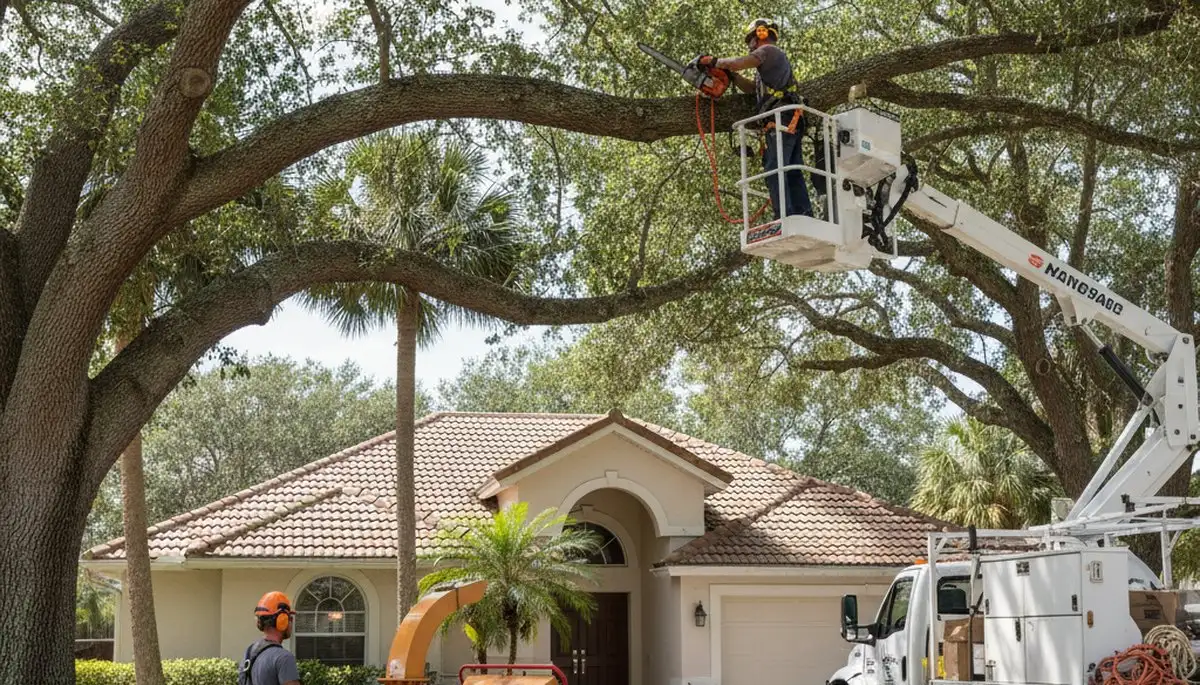 Tree service crew in Brandon, FL providing safe tree removal and trimming for local properties